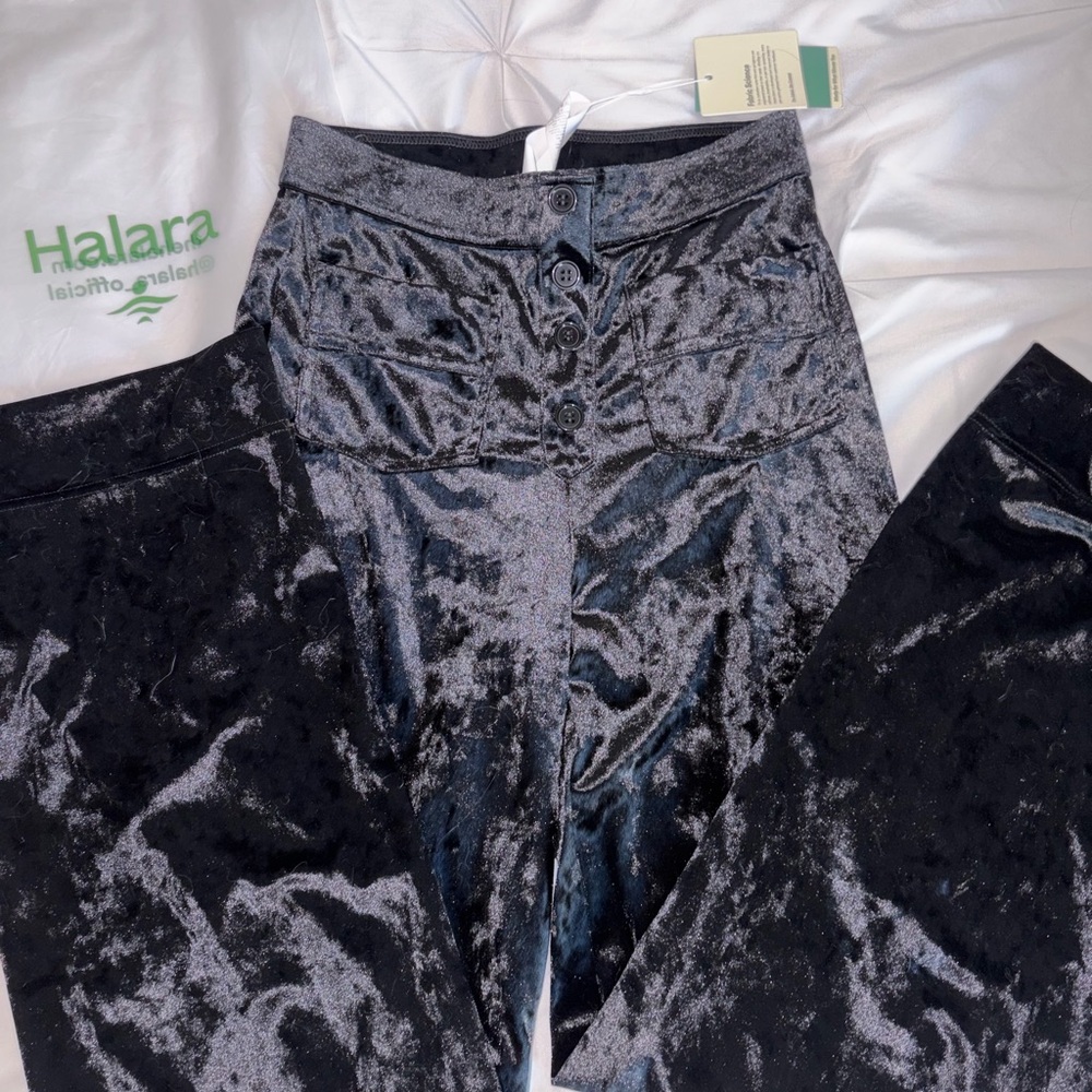 Shiny Black Velvet Pants with Pockets NWT